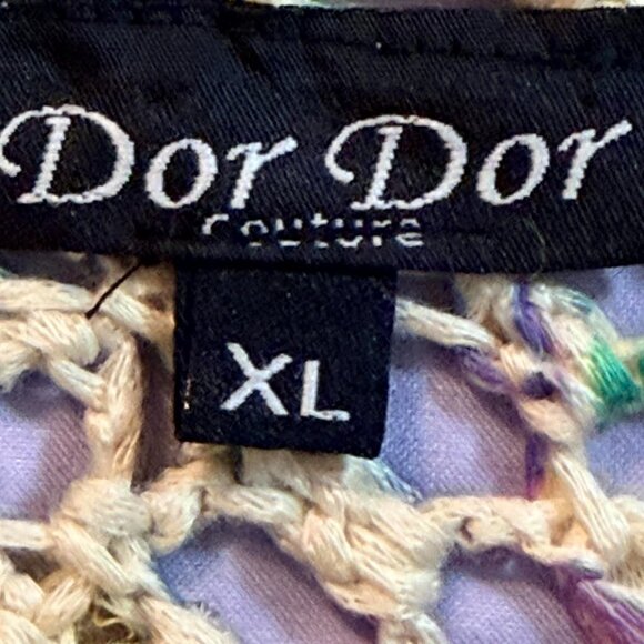 Dor Dor Couture Beach coverup / colorful crochet trimmed top / 3/4 sleeves XL - Picture 13 of 15